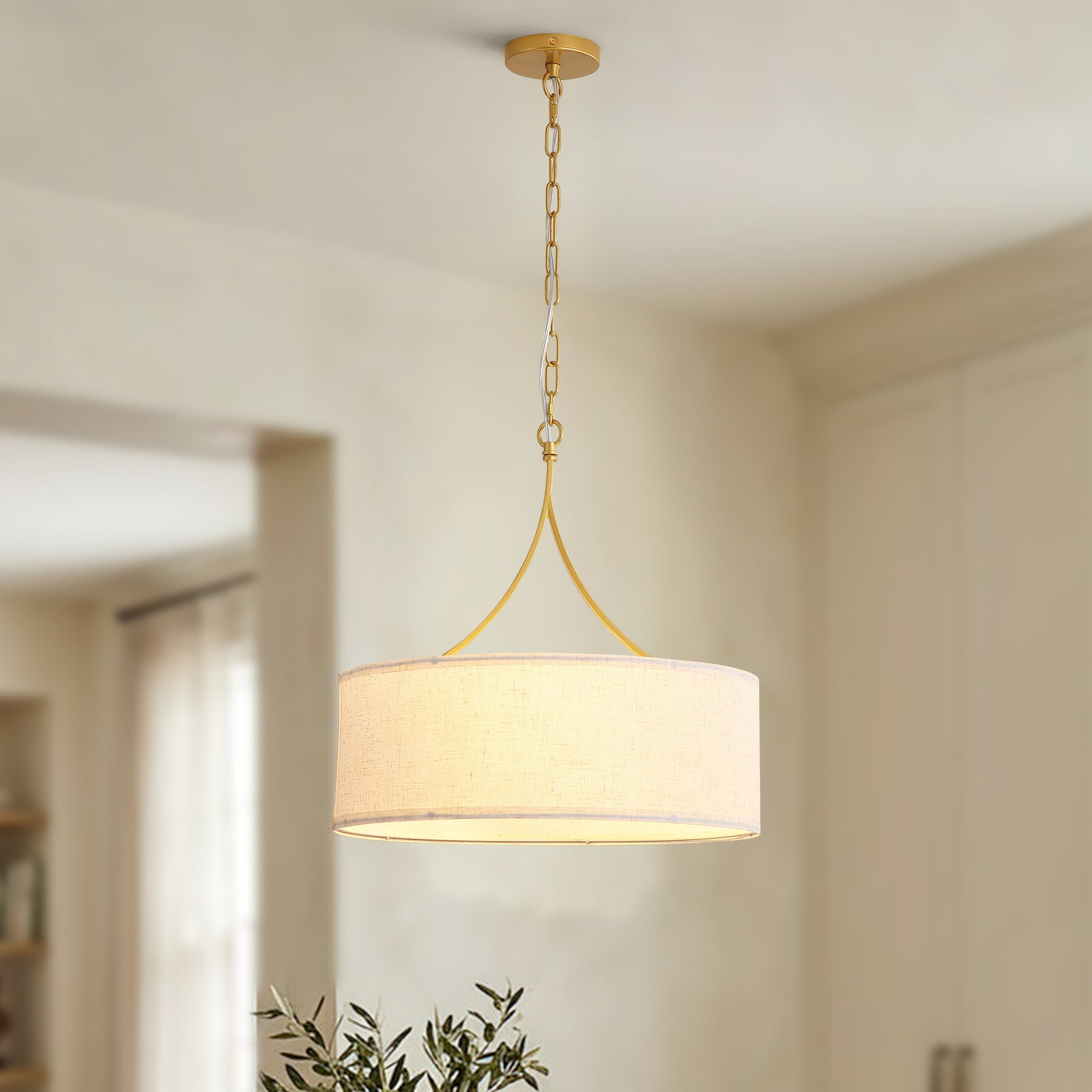 Matte Black 3-Light Fabric Drum Pendant for Restaurant Dining Areas — view 2