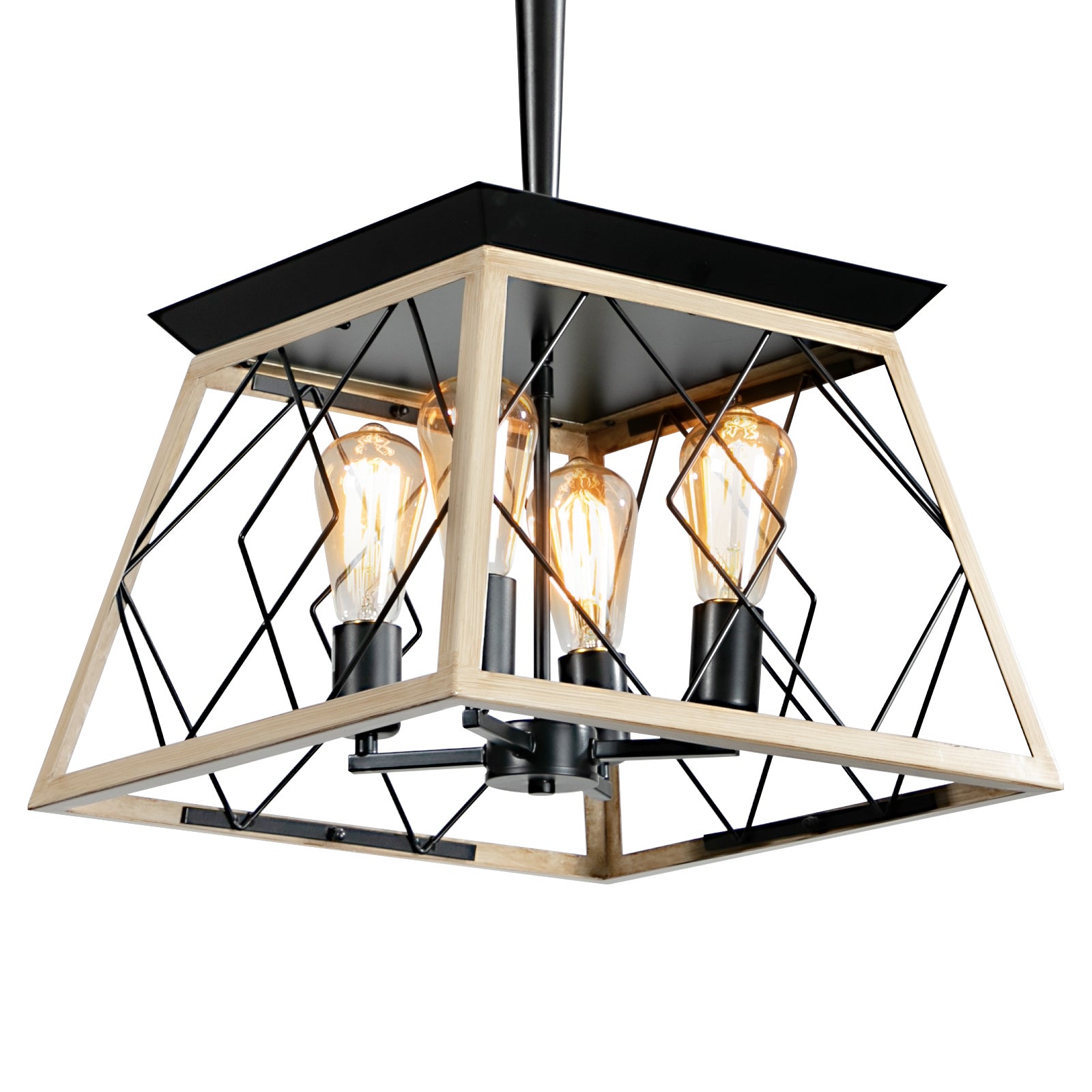 Oak Finish 4-Light Cage Pendant for Restaurant Tables and Bar Counters — view 9