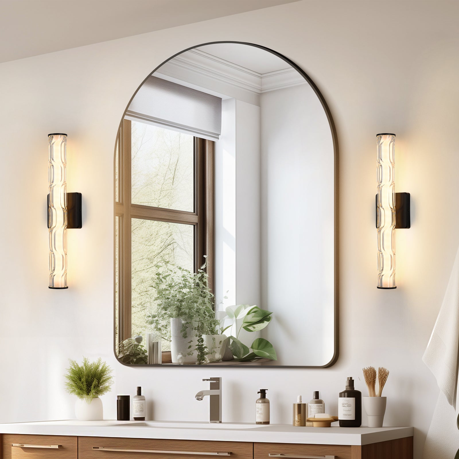 19.7-Inch Black Crystal Wall Sconce Set — Restaurant Dining — view 9