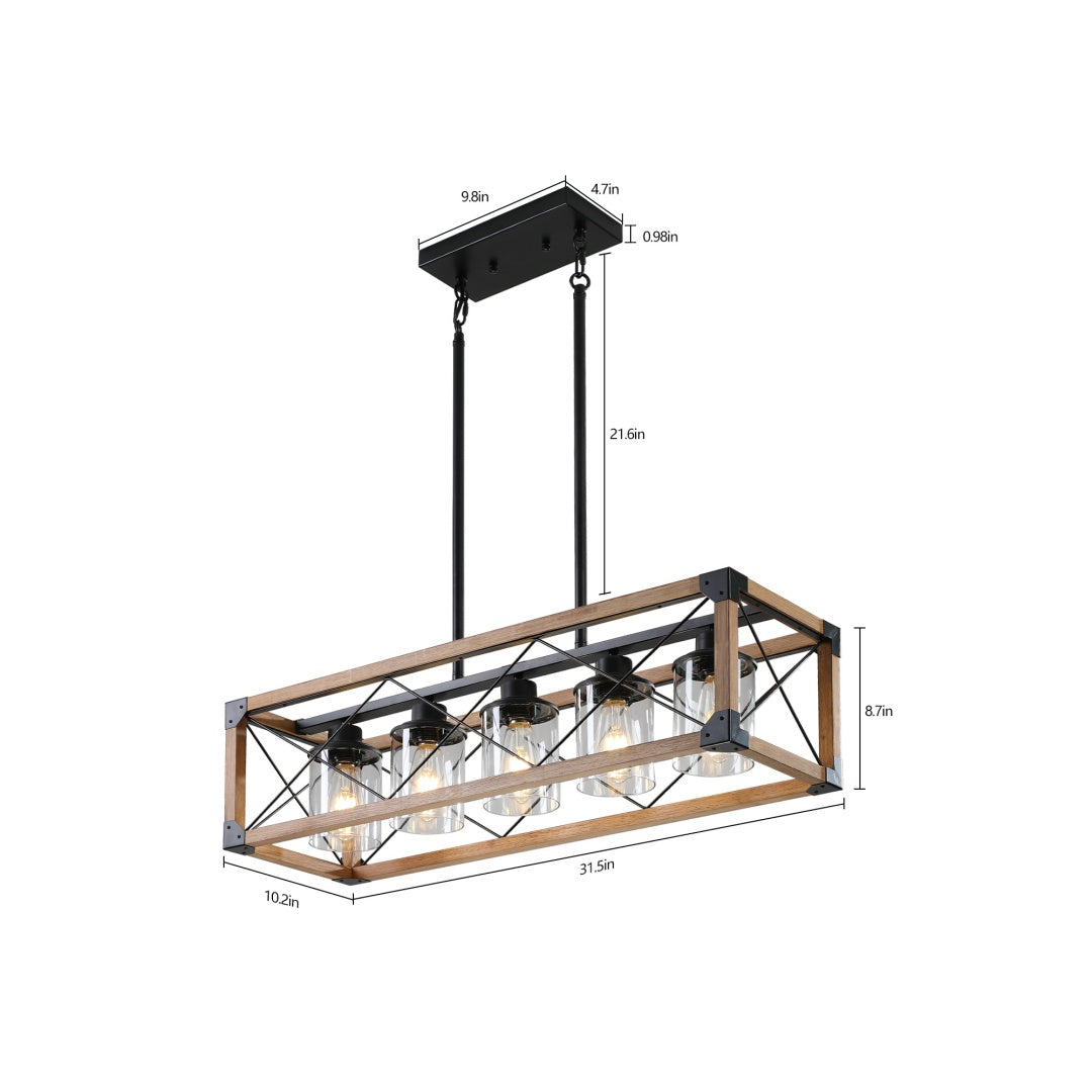 Walnut 5-Light Farmhouse Chandelier for Restaurant Dining Rooms — view 11