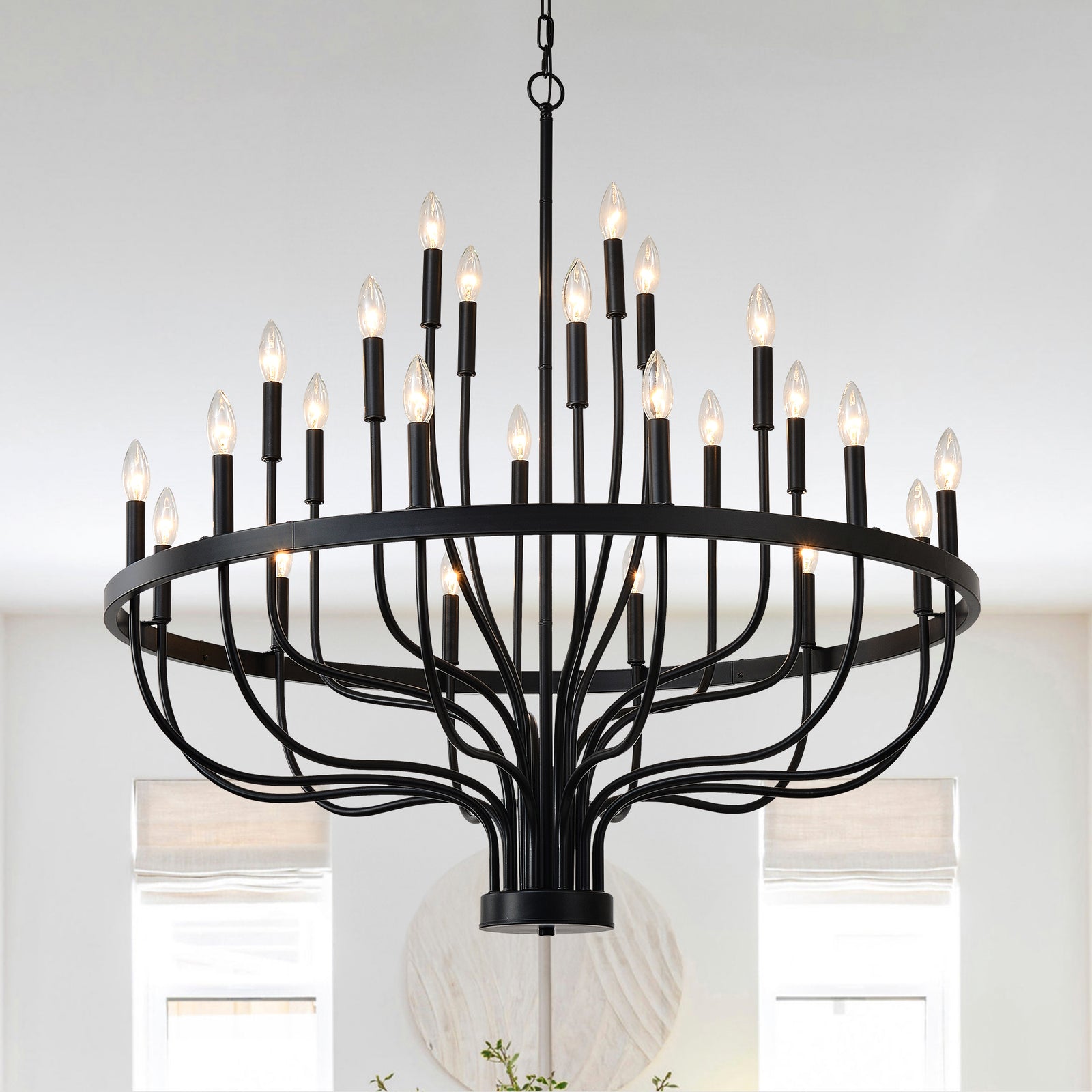 Matte Black 24-Light Chandelier — Industrial Dining Room Feature — view 4