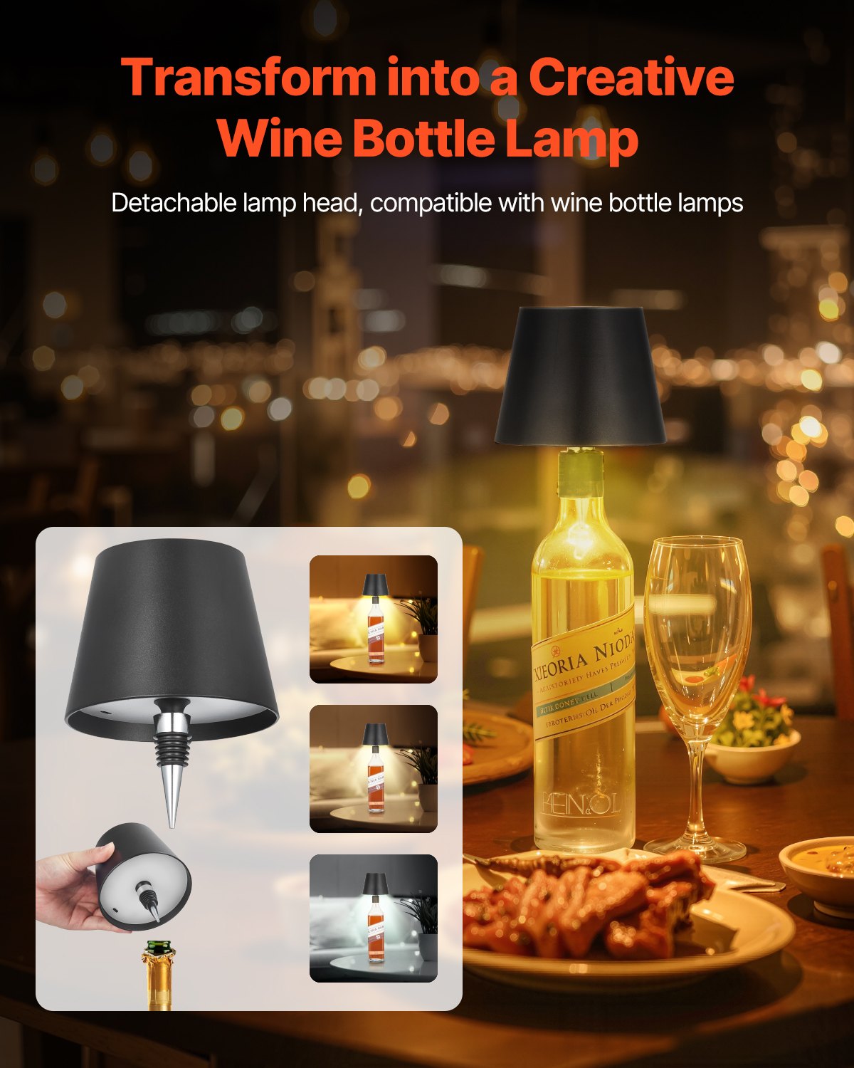Two-Pack Cordless Restaurant Table Lamps — Black, 3-Level Dimming — view 5