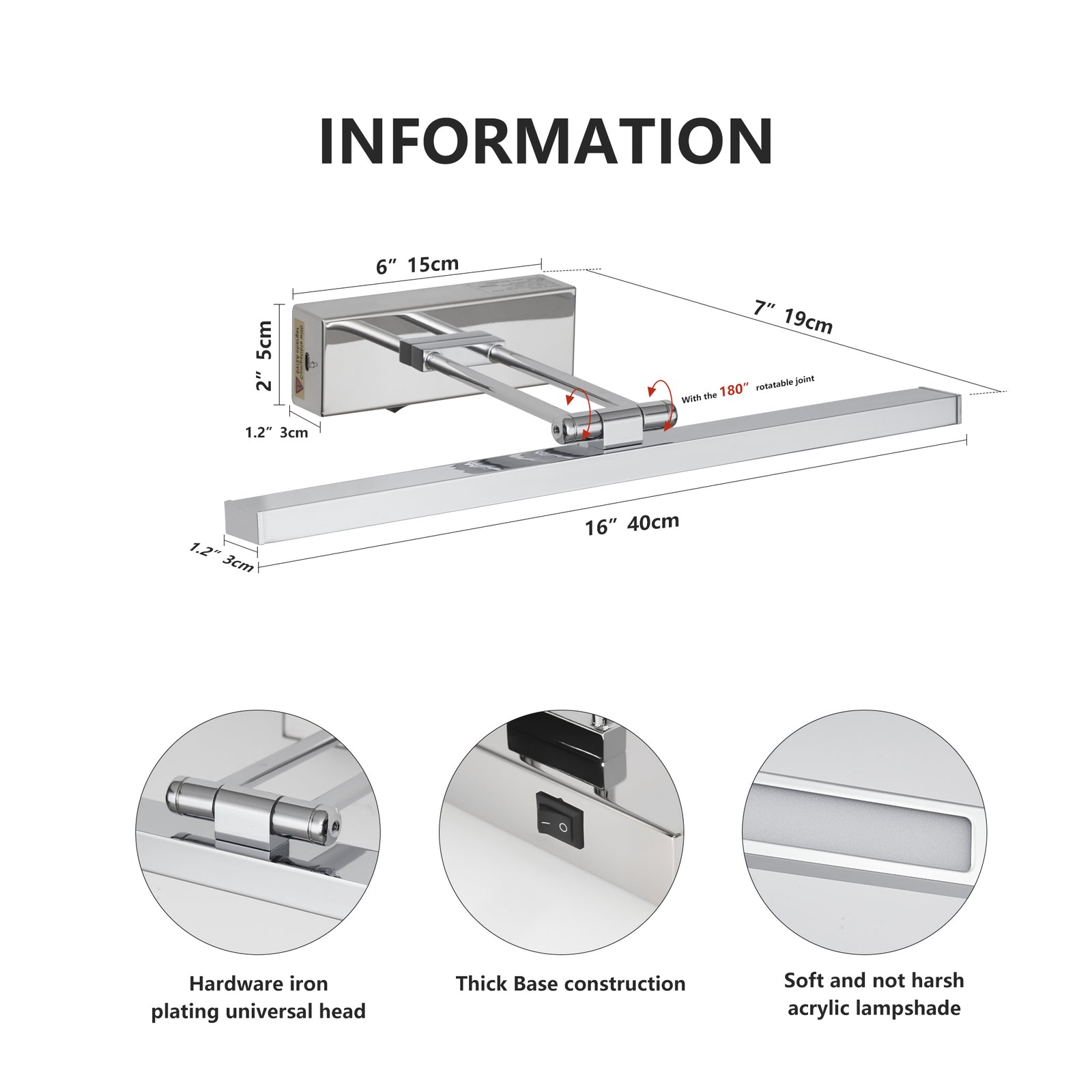 16-Inch Rechargeable Chrome Picture Light for Restaurant Art and Menu Displays — view 9