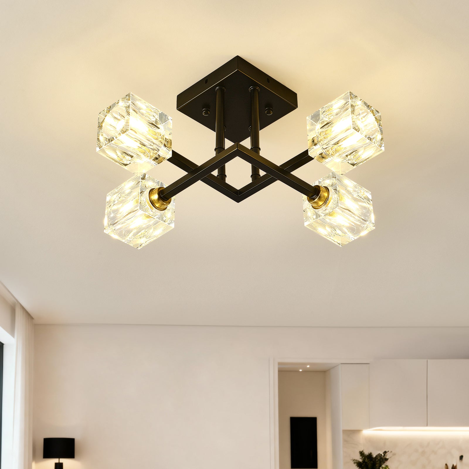 Matte Black 4-Light Crystal Ceiling Fixture for Restaurant Dining Rooms — view 5