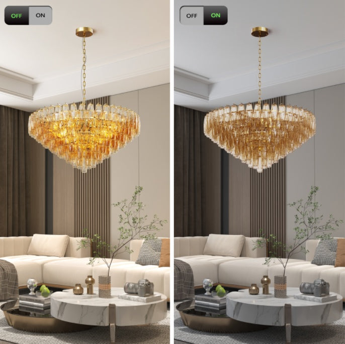 37-Inch 14-Light Gold Smoke-Glass Chandelier for Restaurant Dining Rooms and Hotel Lobbies — view 3