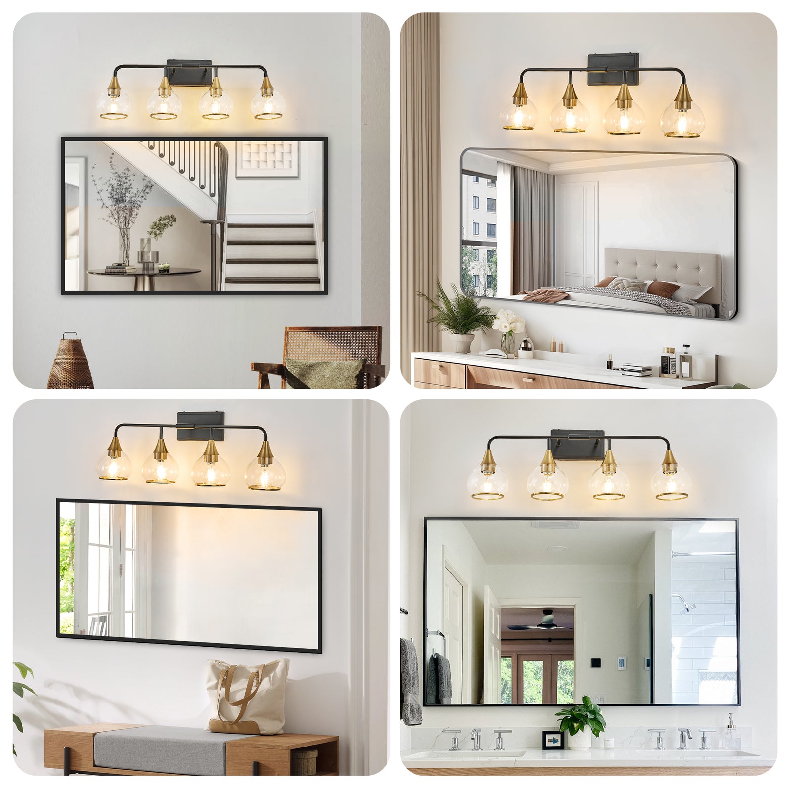 31-Inch Black and Gold 4-Light Glass Wall Sconce for Restaurant Restrooms and Hallways — view 4