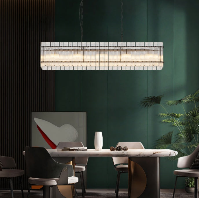 10-Light Black Rectangular Crystal Chandelier — Restaurant Dining — view 5