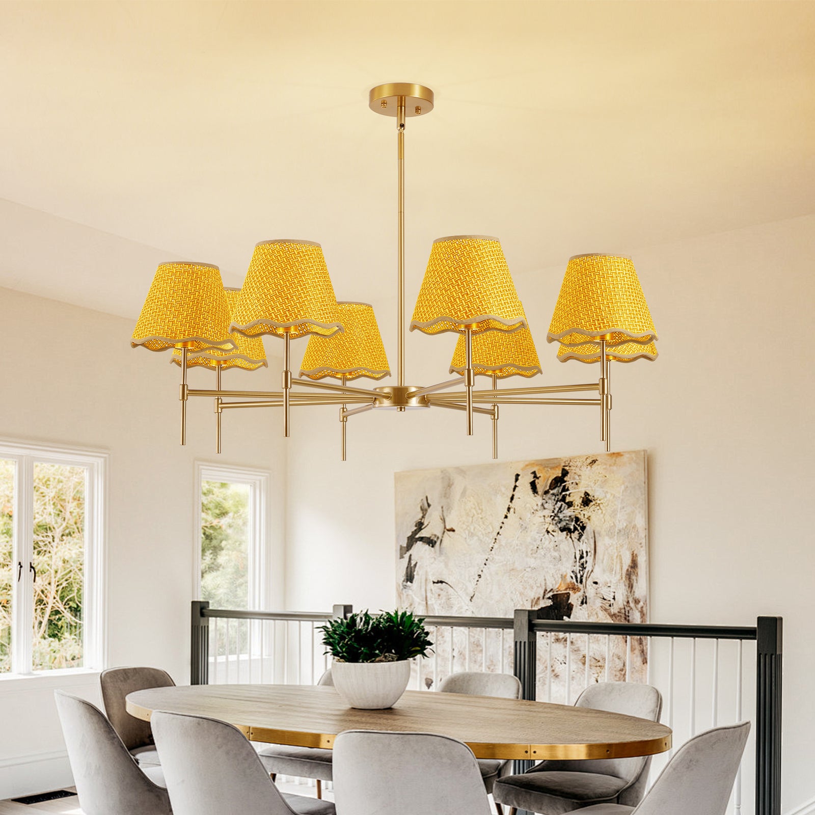38.6-Inch Gold Farmhouse 8-Light Rattan Chandelier for Restaurant Dining Rooms — view 5