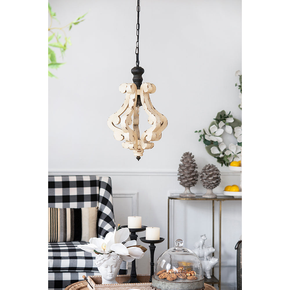 Antique Cream Wood Chandelier — 83-Inch Restaurant Dining Feature — view 1