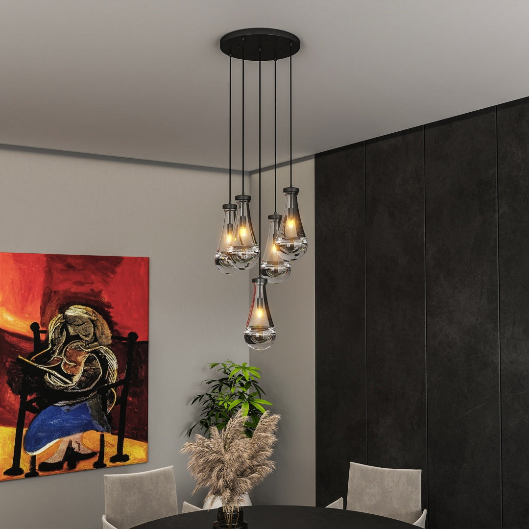 Black 5-Light High-Ceiling Cluster Chandelier for Restaurant Dining Rooms — view 8