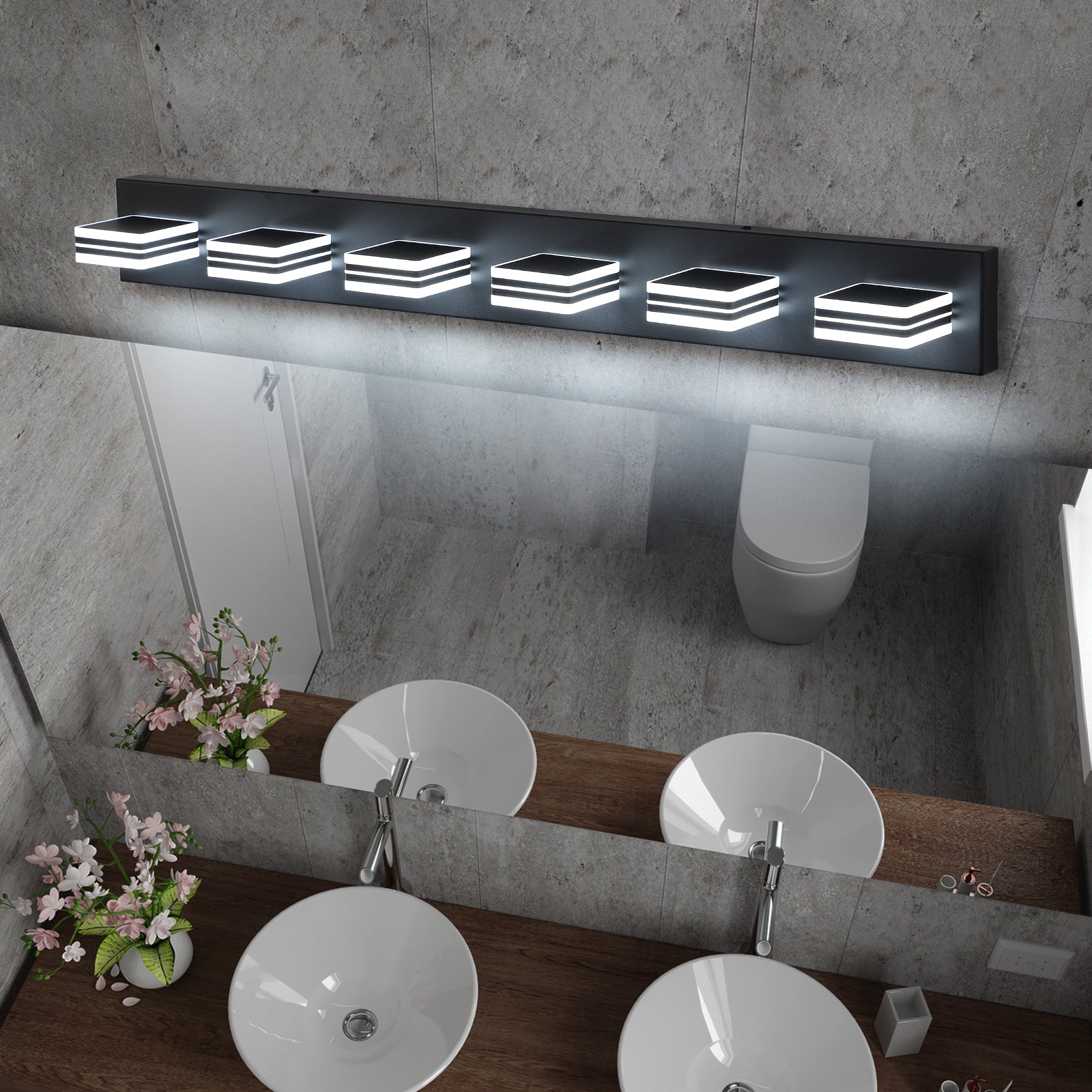 39-Inch Black 6-Light LED Vanity Fixture for Restaurant Restrooms and Mirrors — view 7