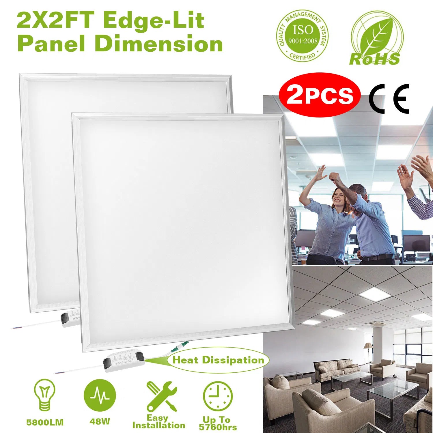 2-Pack 2x2 LED Panel Lights — Restaurant Ceiling — view 1