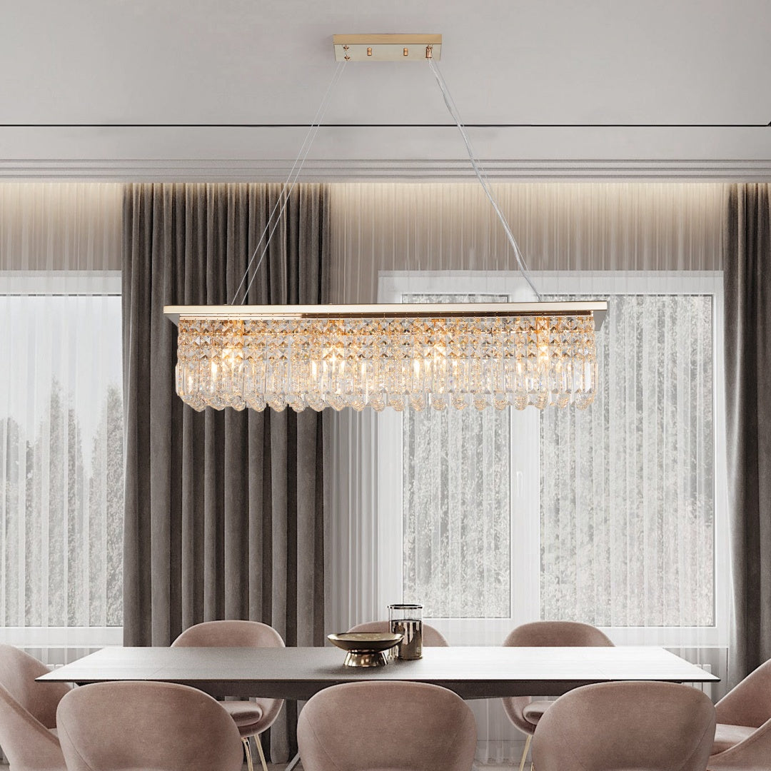 Elegant Gold Cascading Crystal Rectangle Pendant for Restaurant Dining Tables, Bar Counters, and Upscale Hospitality Interiors — view 8