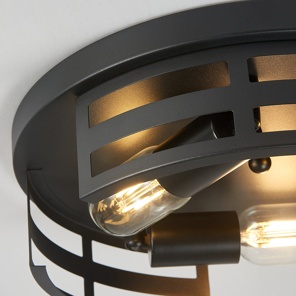 2-Light Black Flush Mount Ceiling Fixture for Restaurant Hallways — view 3