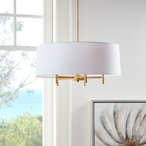 5-Light Gold Drum Shade Chandelier — Restaurant Dining Room — view 3