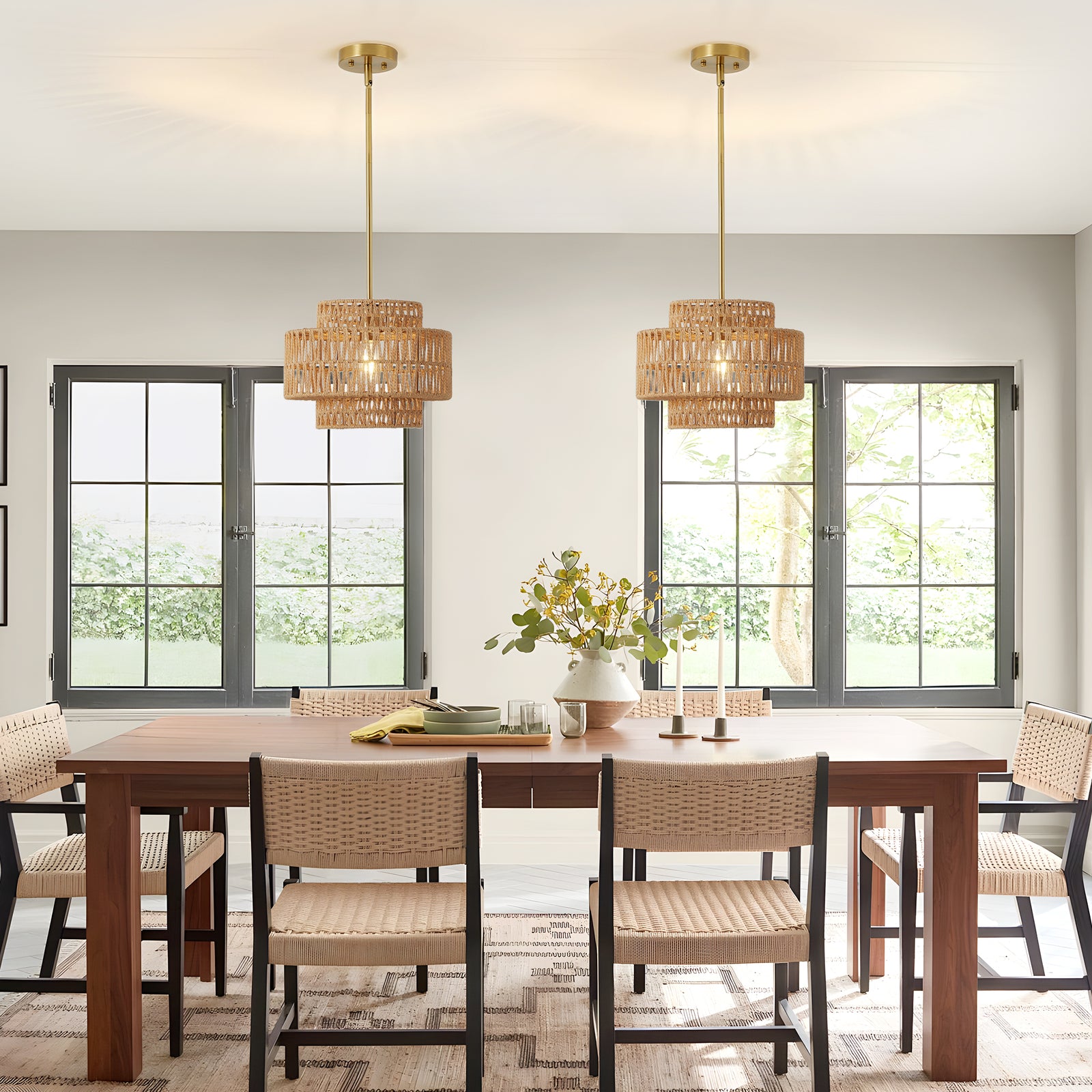 12.6-Inch Brown Rattan Pendant — Restaurant Dining — view 3