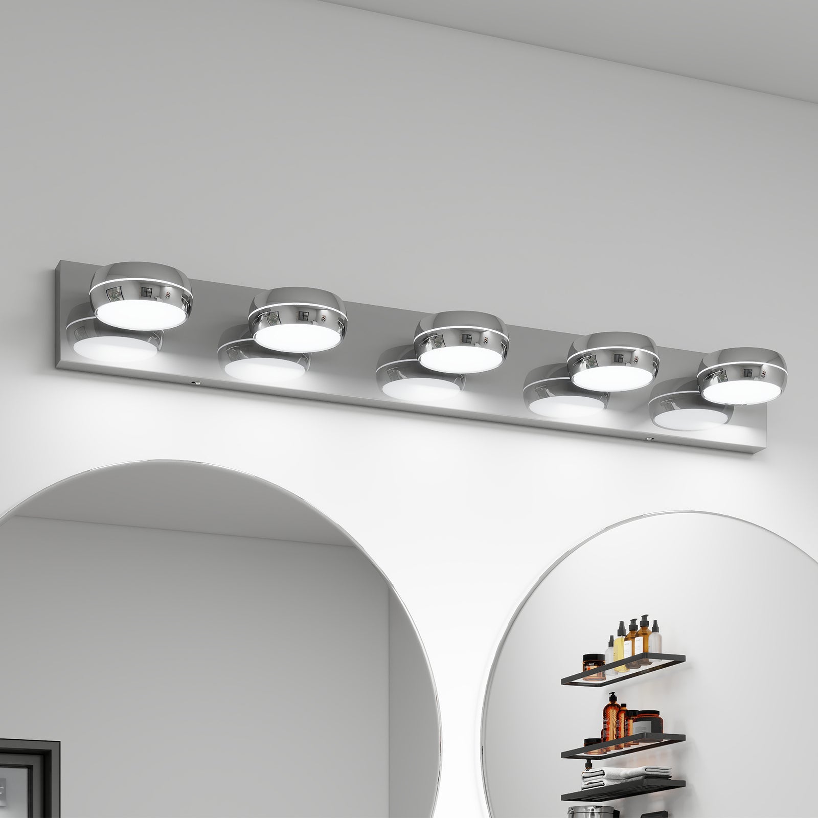 35-Inch Chrome 5-Light LED Vanity Bar for Restaurant Restrooms and Bar Mirrors — view 1