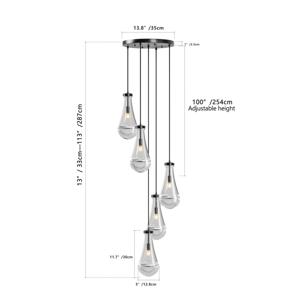 Black 5-Light High-Ceiling Cluster Chandelier for Restaurant Dining Rooms — view 2