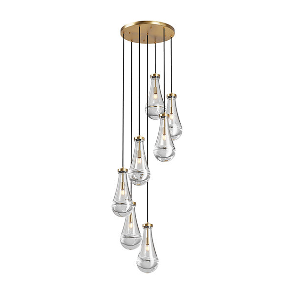 Seven-Light Brass Linear Pendant Chandelier for Restaurant Dining Rooms — view 4