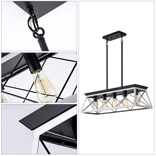 White and Charcoal Five-Light Farmhouse Chandelier for Restaurant Dining Rooms, Banquette Areas, and Warm Hospitality Interiors — view 7