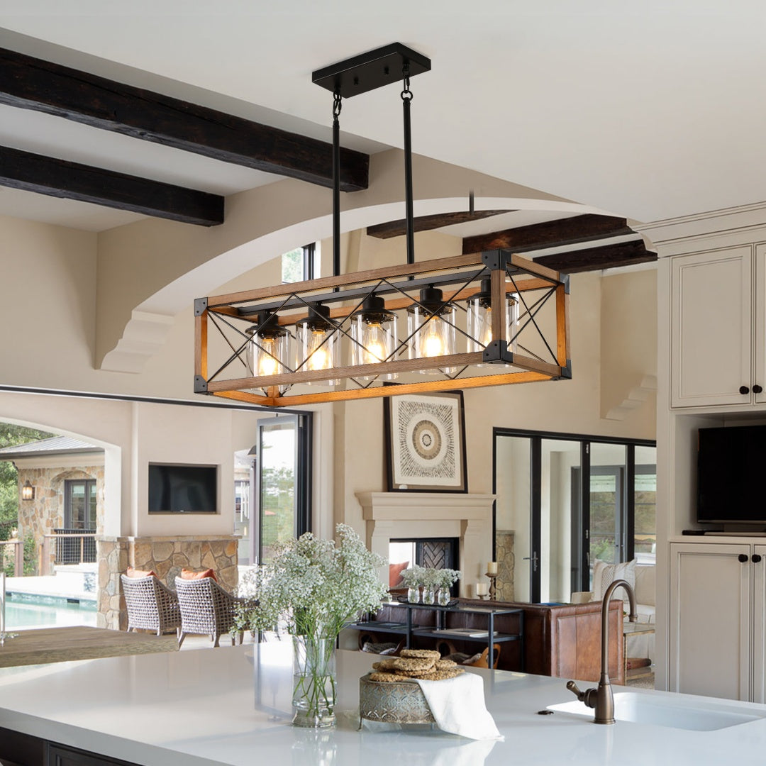 Walnut 5-Light Farmhouse Chandelier for Restaurant Dining Rooms — view 4