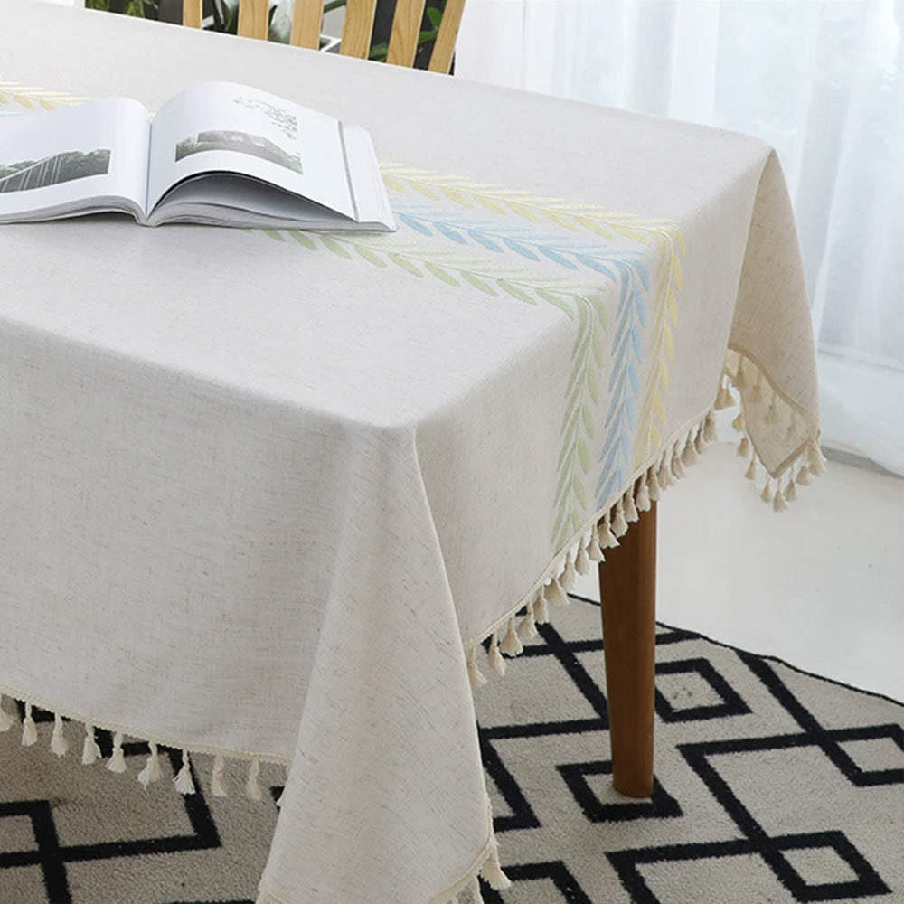Cotton Linen Rectangular Tablecloth With Tassel Square Table Cloth  Dust-Proof Table Cover For Room Decor Restaurant Kitchen Dinning Room Table Cover — view 3