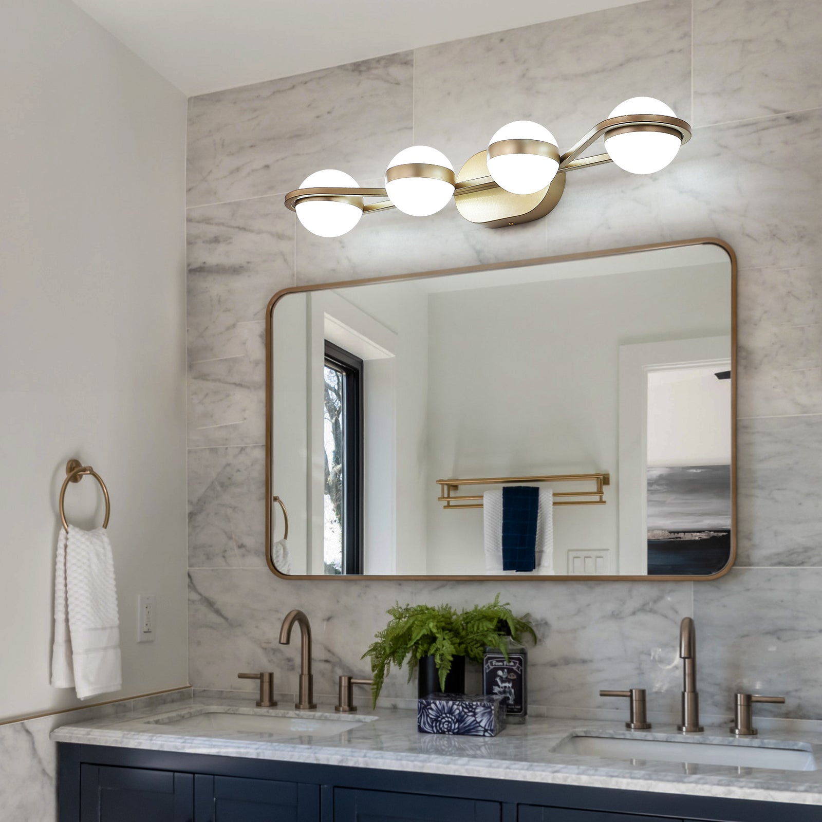 Gold 4-Light Crystal-Sand Vanity Wall Light — Restaurant Restroom — view 4