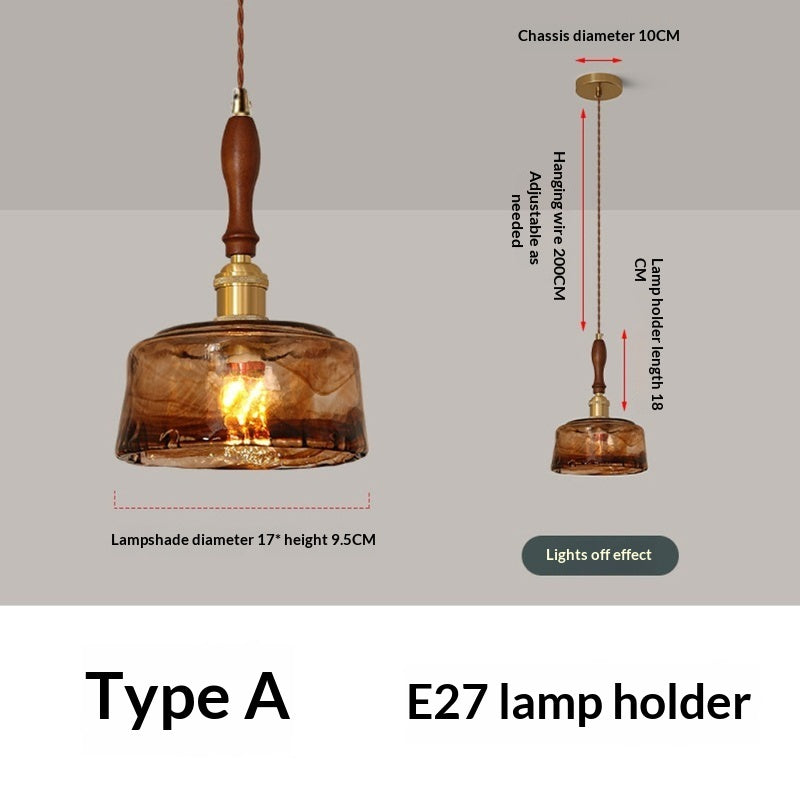 Nordic Retro Restaurant Chandelier Walnut Wood French Brass Glass Pendant Light — view 4