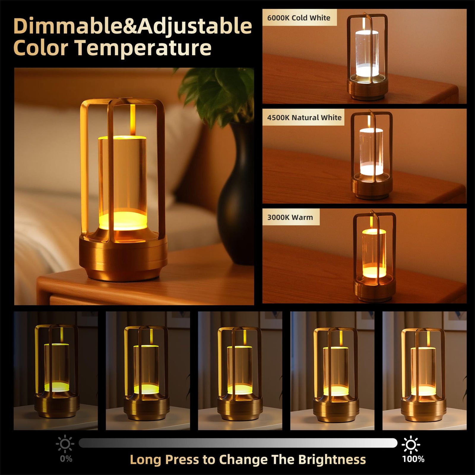 Portable Touch-Control Restaurant Table Lamps — 3-Color Dimming (1 or 2 Pack) — view 7