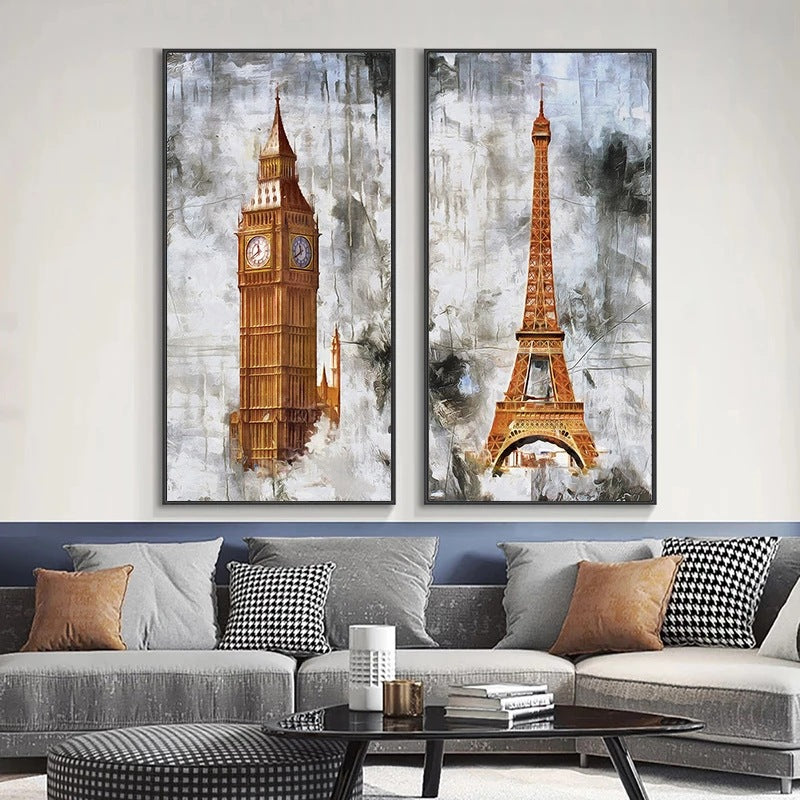 Bedroom Retro Golden Tower Landscape Canvas Painting — view 1