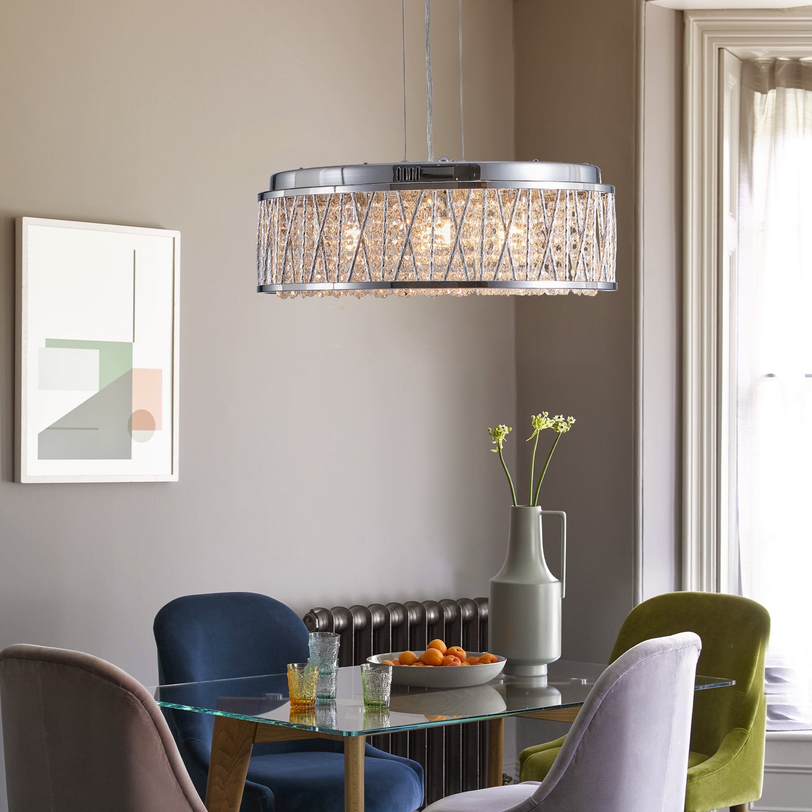 19-Inch Round Crystal Flush-Mount Chandelier for Restaurant Kitchen Islands — view 4