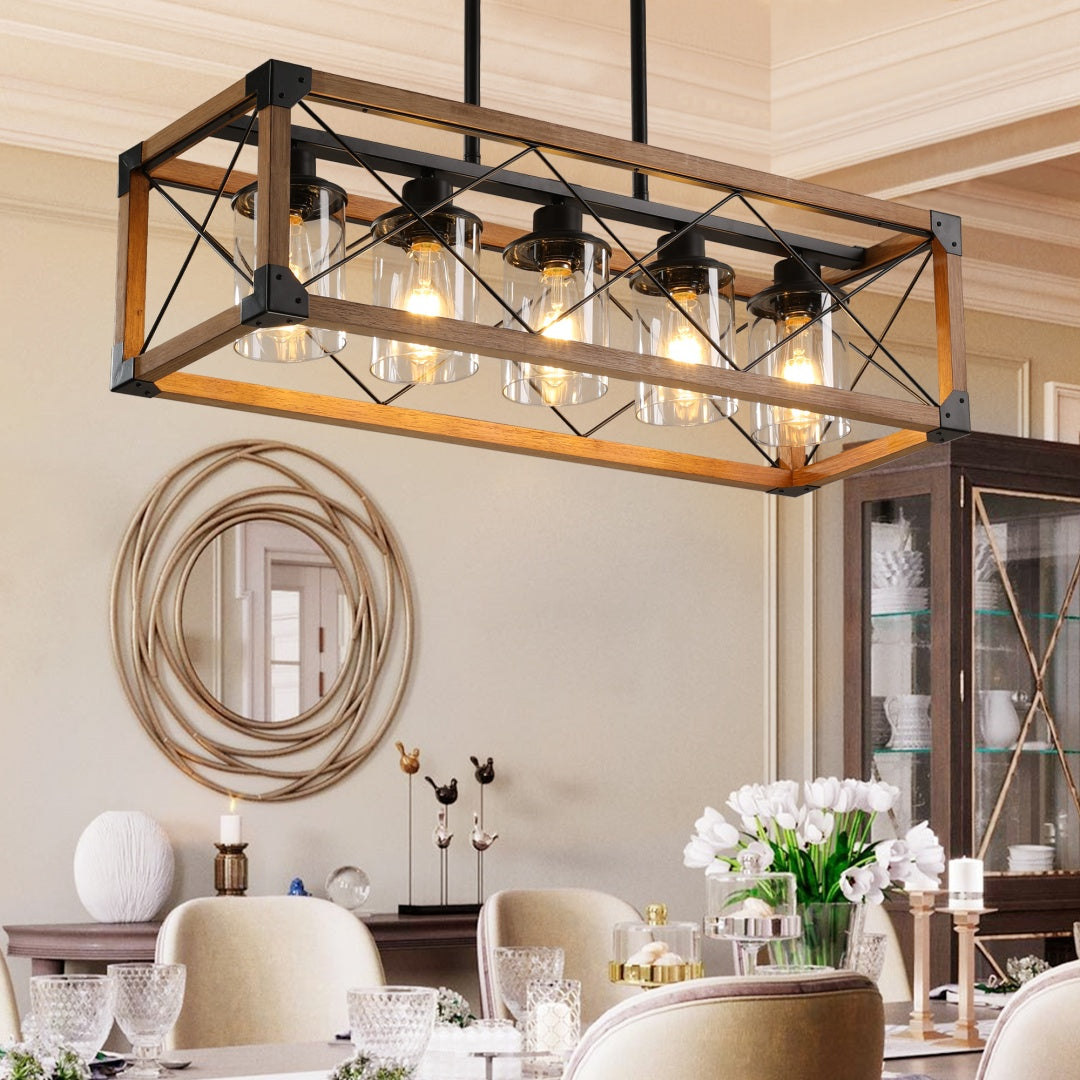 Walnut 5-Light Farmhouse Chandelier for Restaurant Dining Rooms — view 6