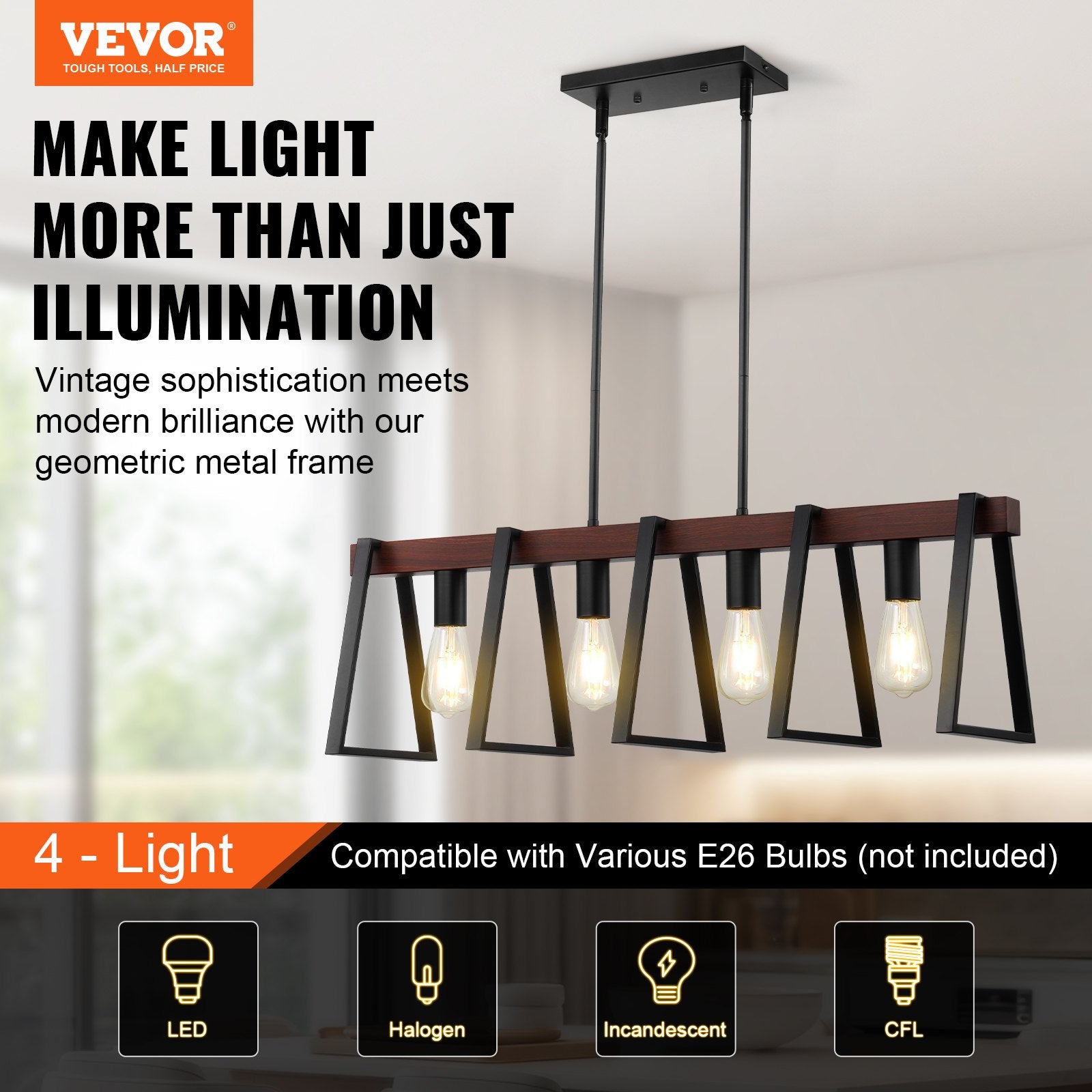 4-Light Adjustable Kitchen Island Pendant — Restaurant Dining — view 2