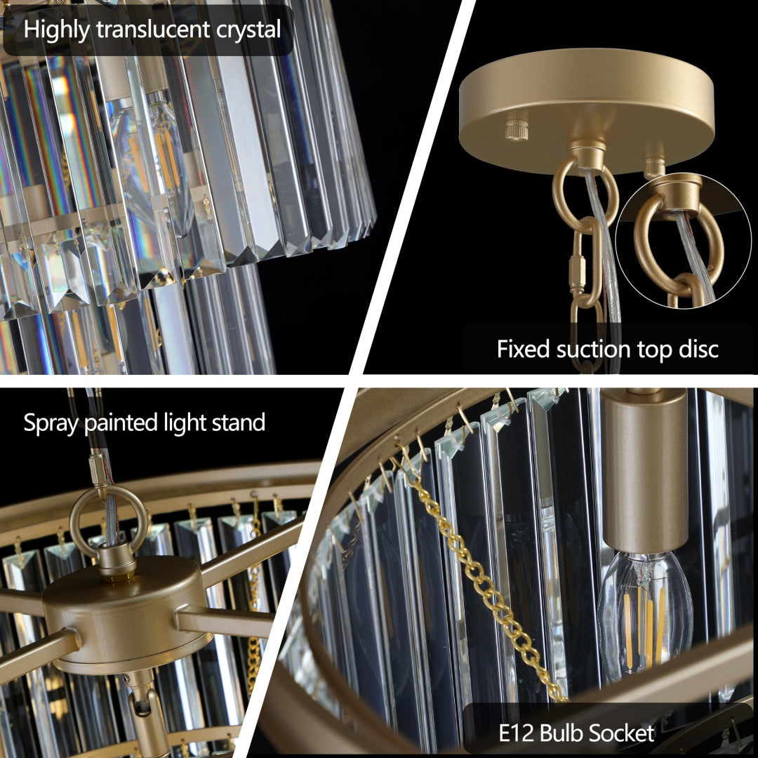 7-Light Gold 3-Tier Crystal Chandelier for Restaurant Dining Rooms — view 3