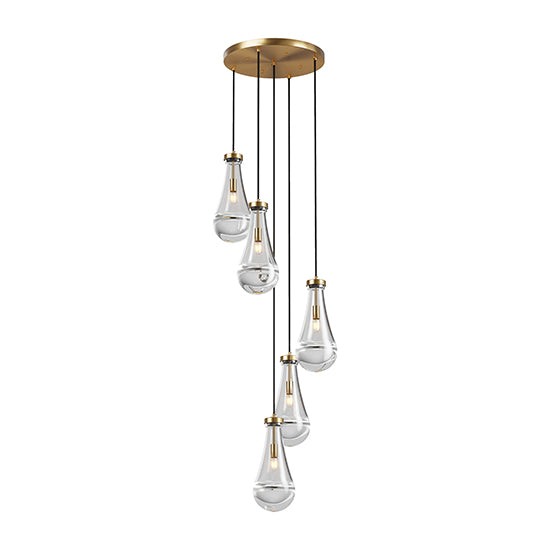5-Light Brass Cluster Pendant Chandelier — Restaurant Dining — view 2
