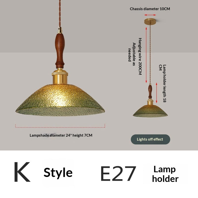 Nordic Retro Restaurant Chandelier Walnut Wood French Brass Glass Pendant Light — view 14