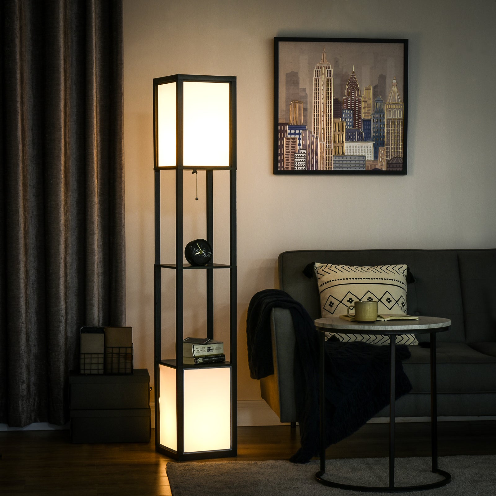 Black Shelf Floor Lamp — Dual Ambient Light for Restaurant Lounge — view 9