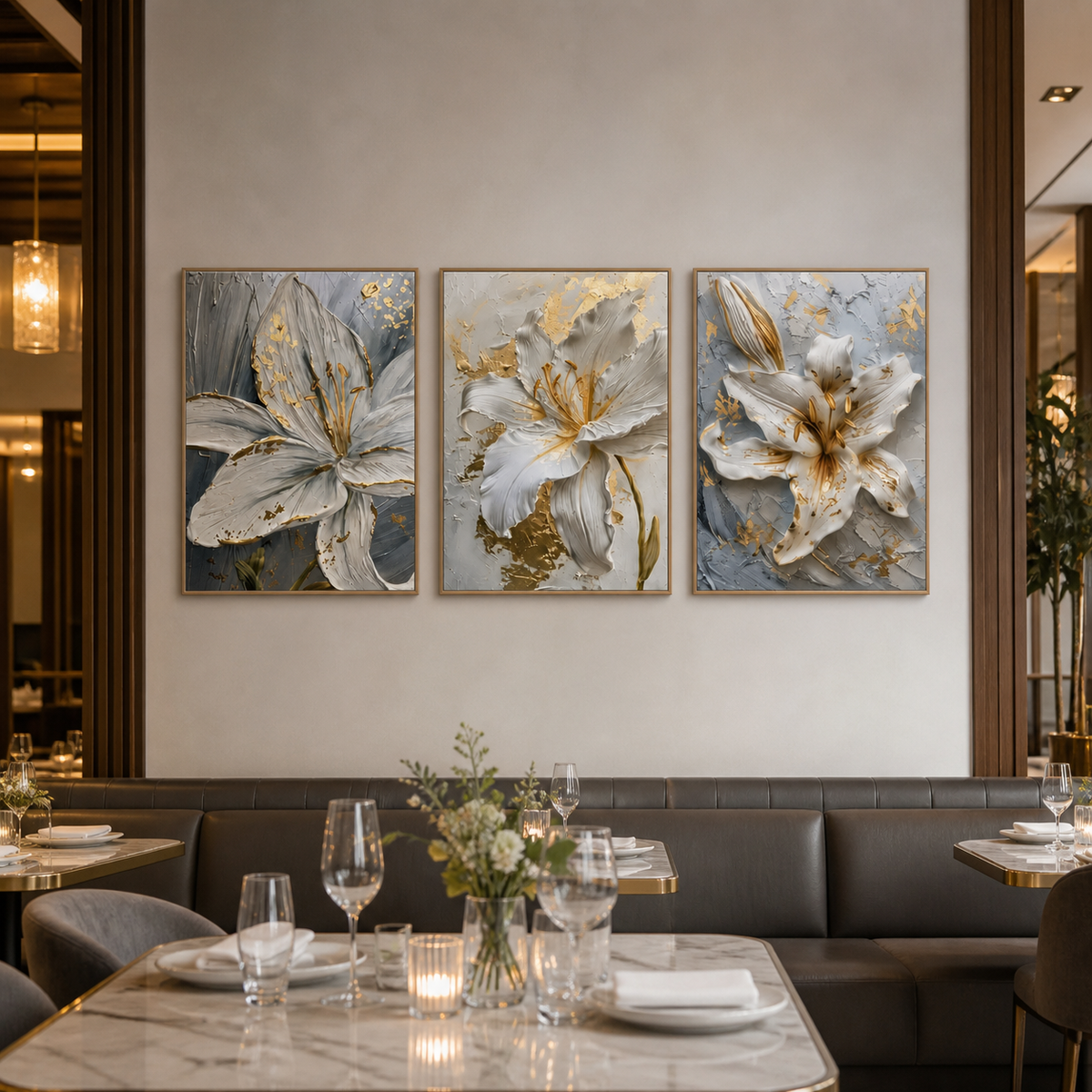 Resto Glow AI product image 2026-08-03 — restaurant view — Hand-painted Floral Study Room Decorative Painting