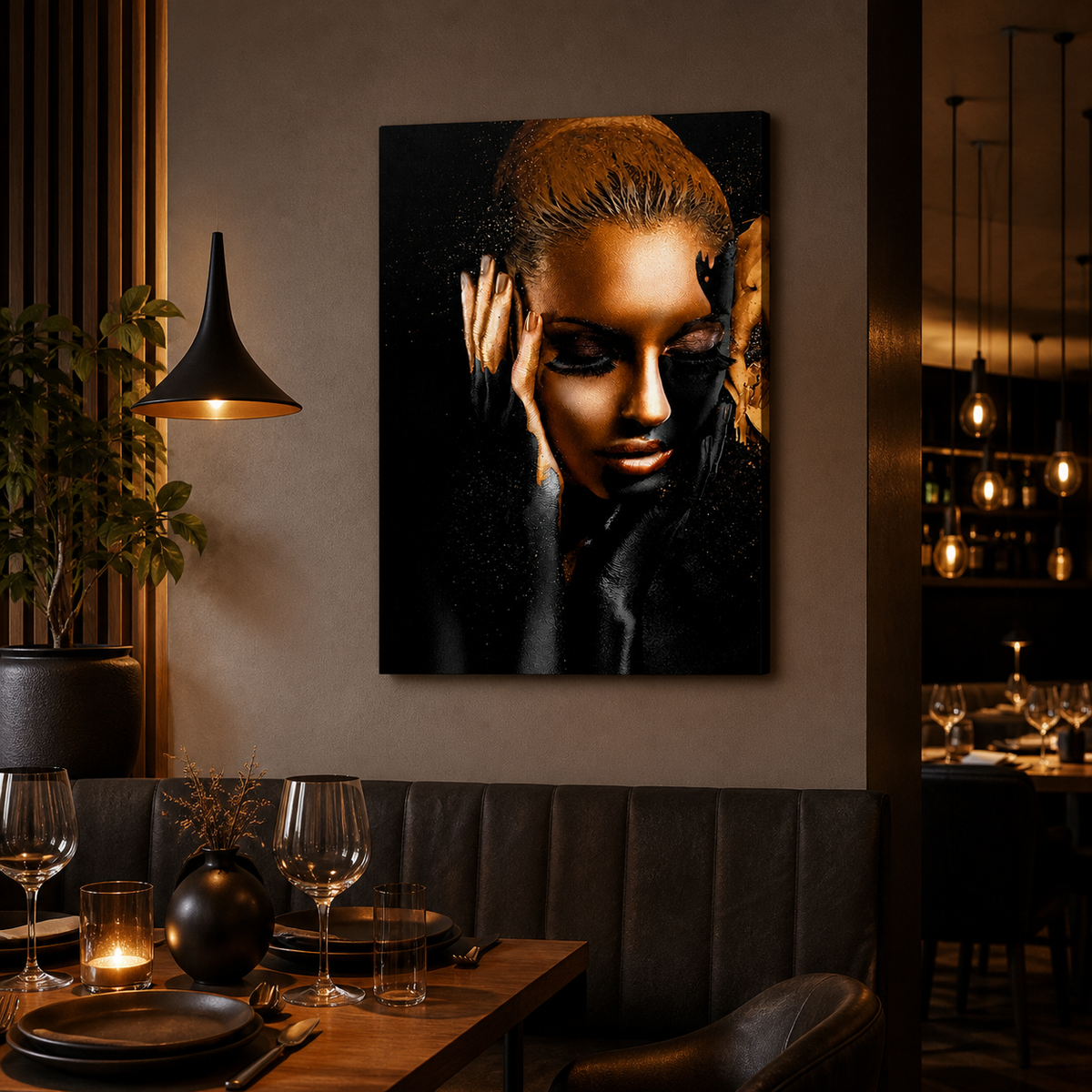 Resto Glow AI product image 2026-08-03 — restaurant view — African Woman Frameless Restaurant Canvas Art