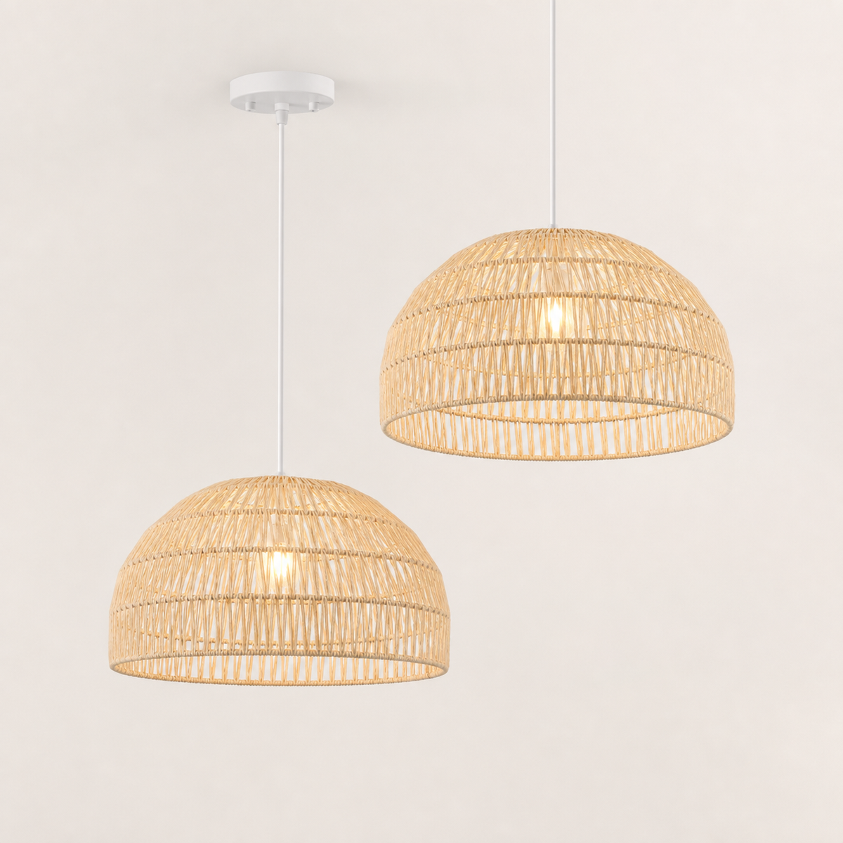 Resto Glow AI product image 2026-08-03 — clean background — Height-Adjustable Farmhouse Rattan Pendant for Restaurant Dining Tables