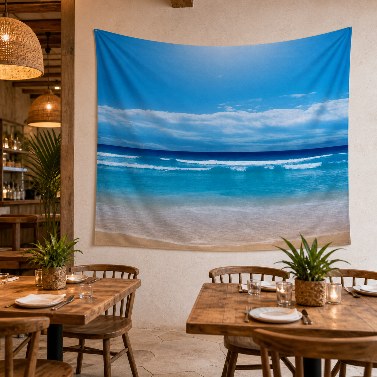 Resto Glow AI product image 2026-08-03 — restaurant view — Restaurant Feature Wall Tapestry — Design 3
