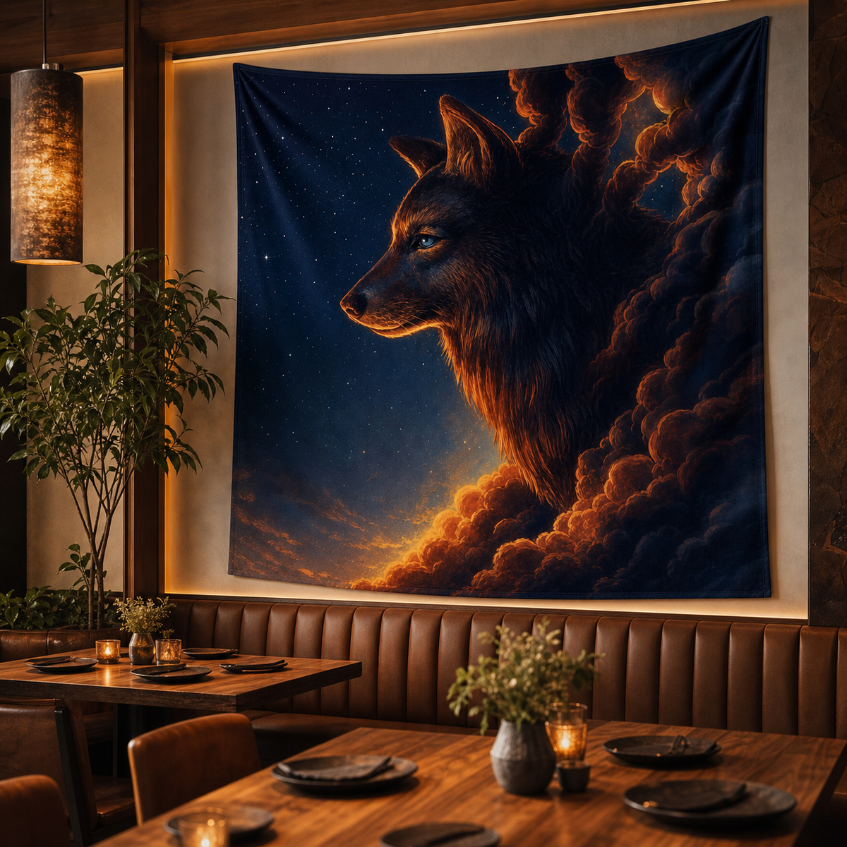 Resto Glow AI product image 2026-08-03 — restaurant view — Restaurant Feature Wall Tapestry — Design 4