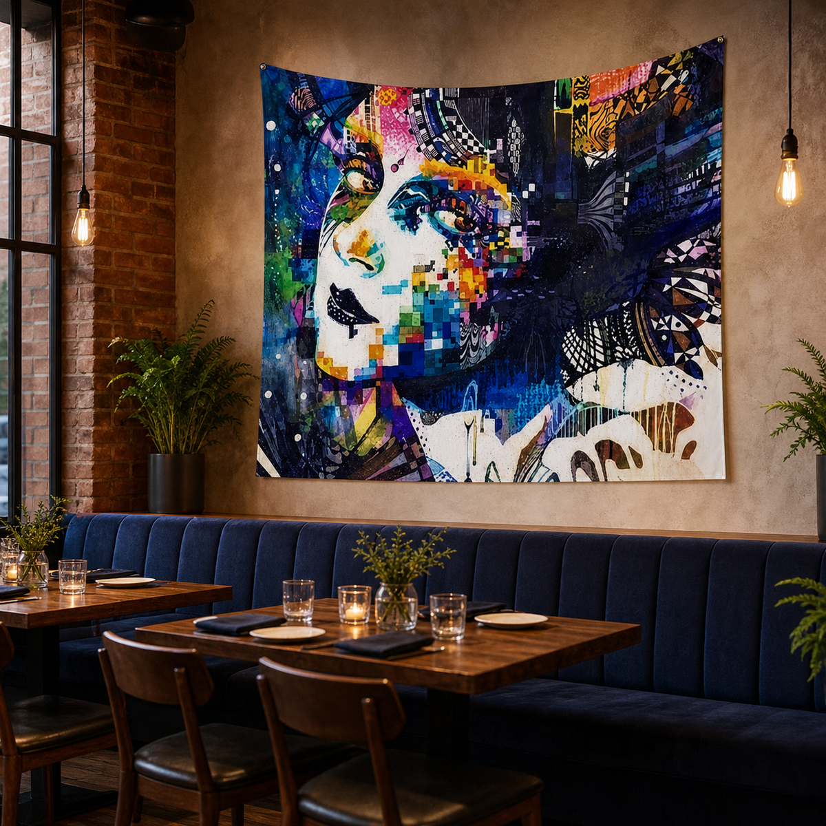Resto Glow AI product image 2026-08-03 — restaurant view — Restaurant Feature Wall Tapestry — Design 5