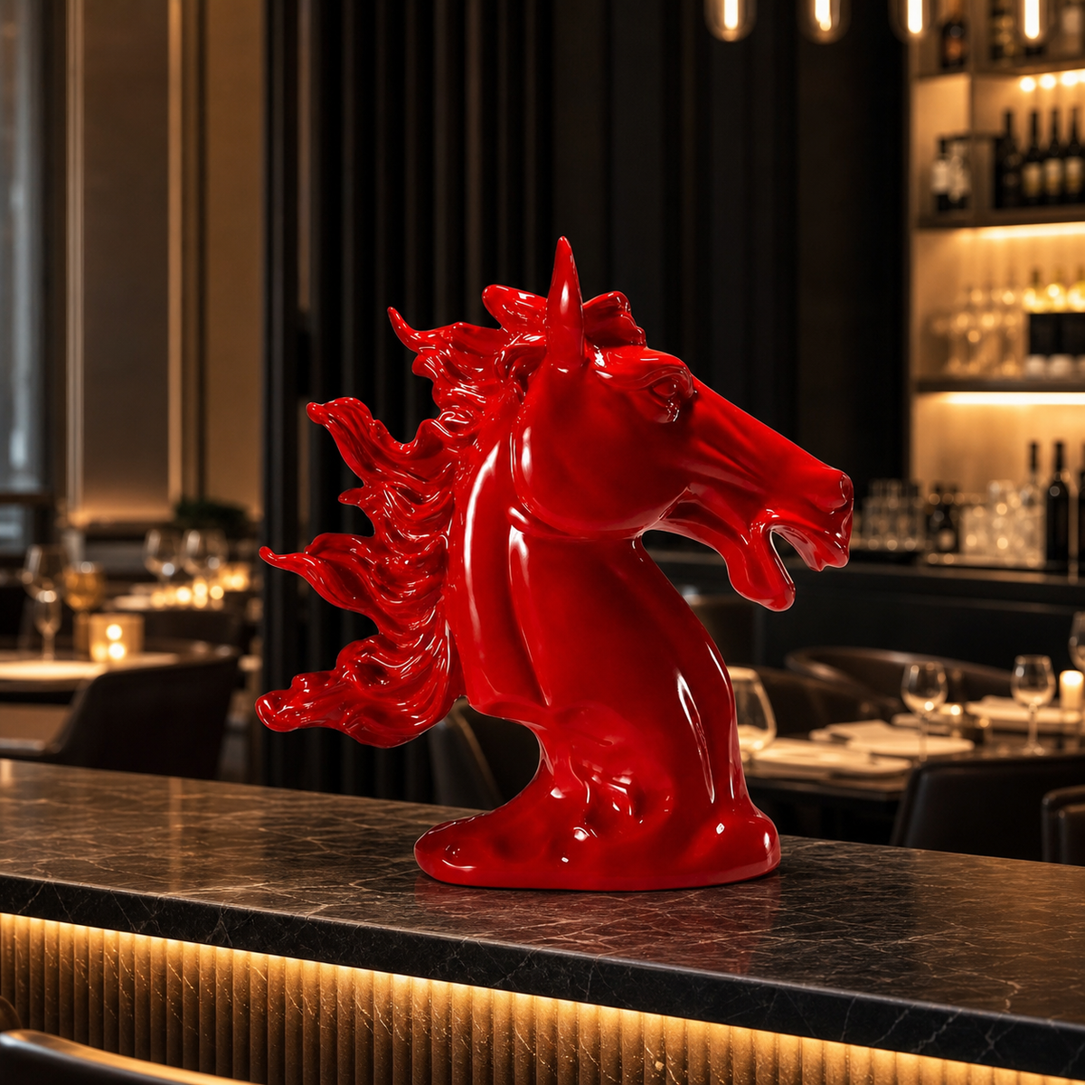 Resto Glow AI product image 2026-08-03 — restaurant view — Horse Sculpture Restaurant Accent