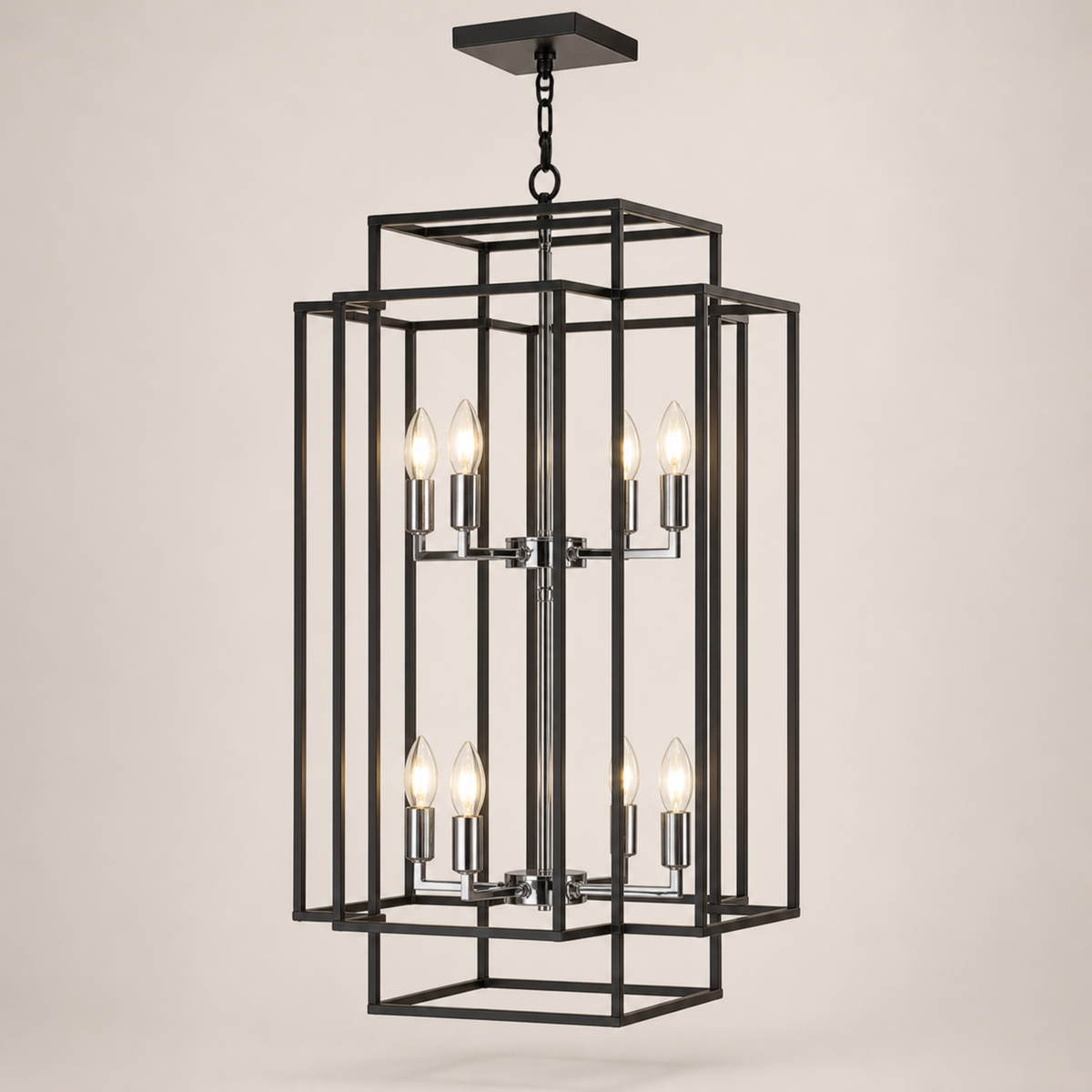 Resto Glow AI product image 2026-08-03 — clean background — Industrial Farmhouse 8-Lantern Tiered Chandelier for Restaurant Dining Rooms