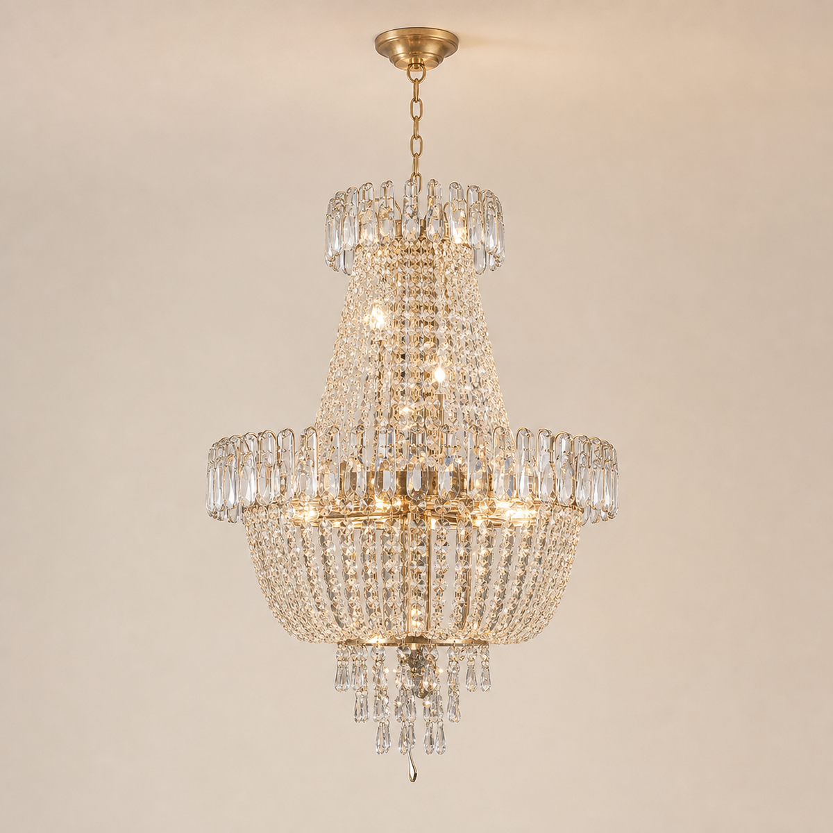 Resto Glow AI product image 2026-08-03 — clean background — Large Gold Crystal Chandelier for Restaurant Dining Rooms and Hotel Lobbies