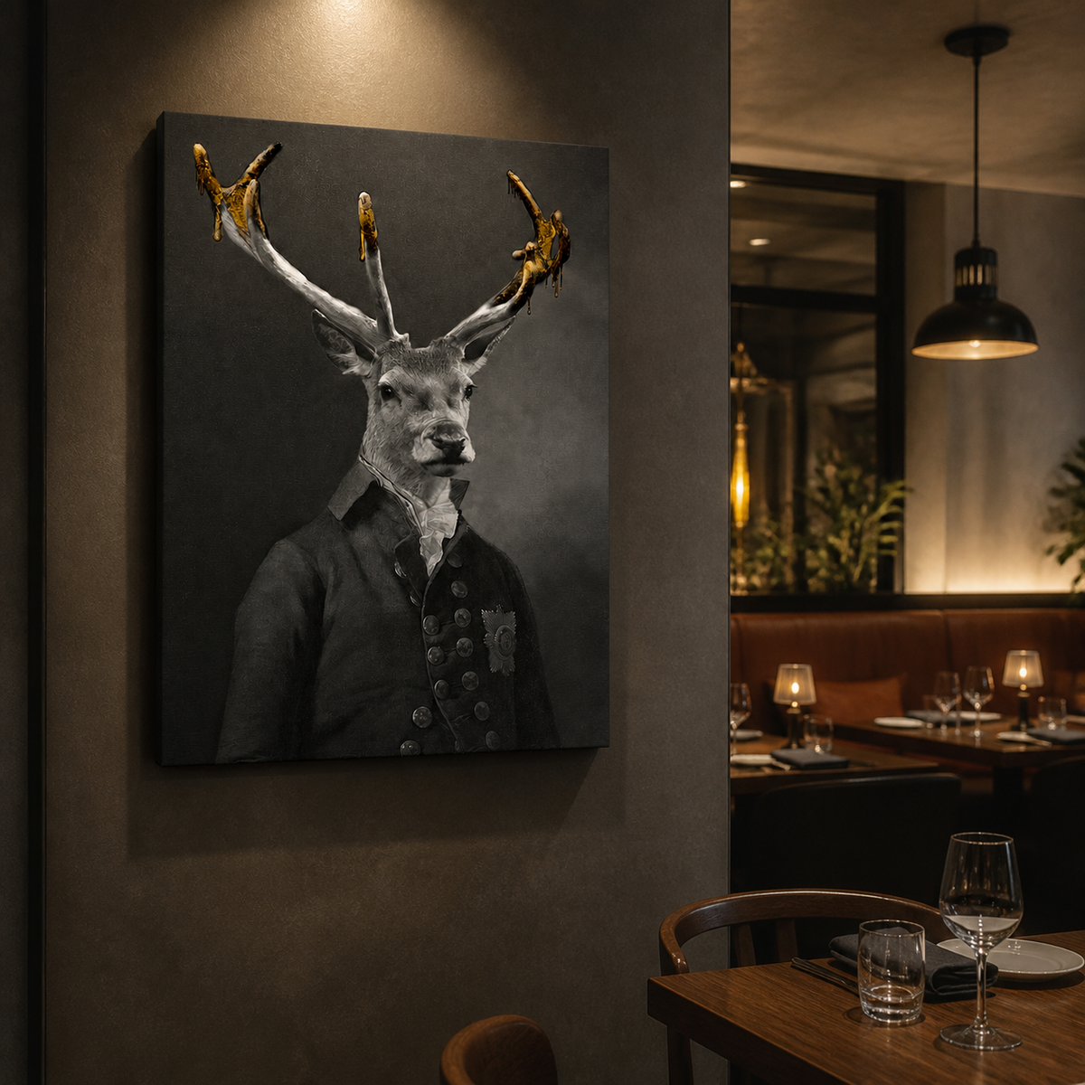 Resto Glow AI product image 2026-08-03 — restaurant view — Black Wildlife Restaurant Canvas Print