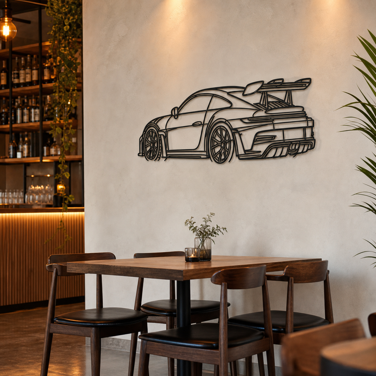 Resto Glow AI product image 2026-08-03 — restaurant view — Metal Wrought Iron Crafts Hanging Modern Art Wall Decor Wall Hangings Silhouette Decorative Paintings