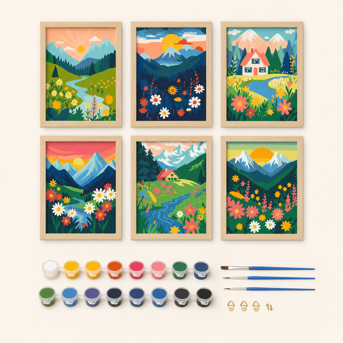 Resto Glow AI product image 2026-08-03 — clean background — Mini Painting Set 15x20 Framed 6-Piece DIY Digital Oil Painting Kit