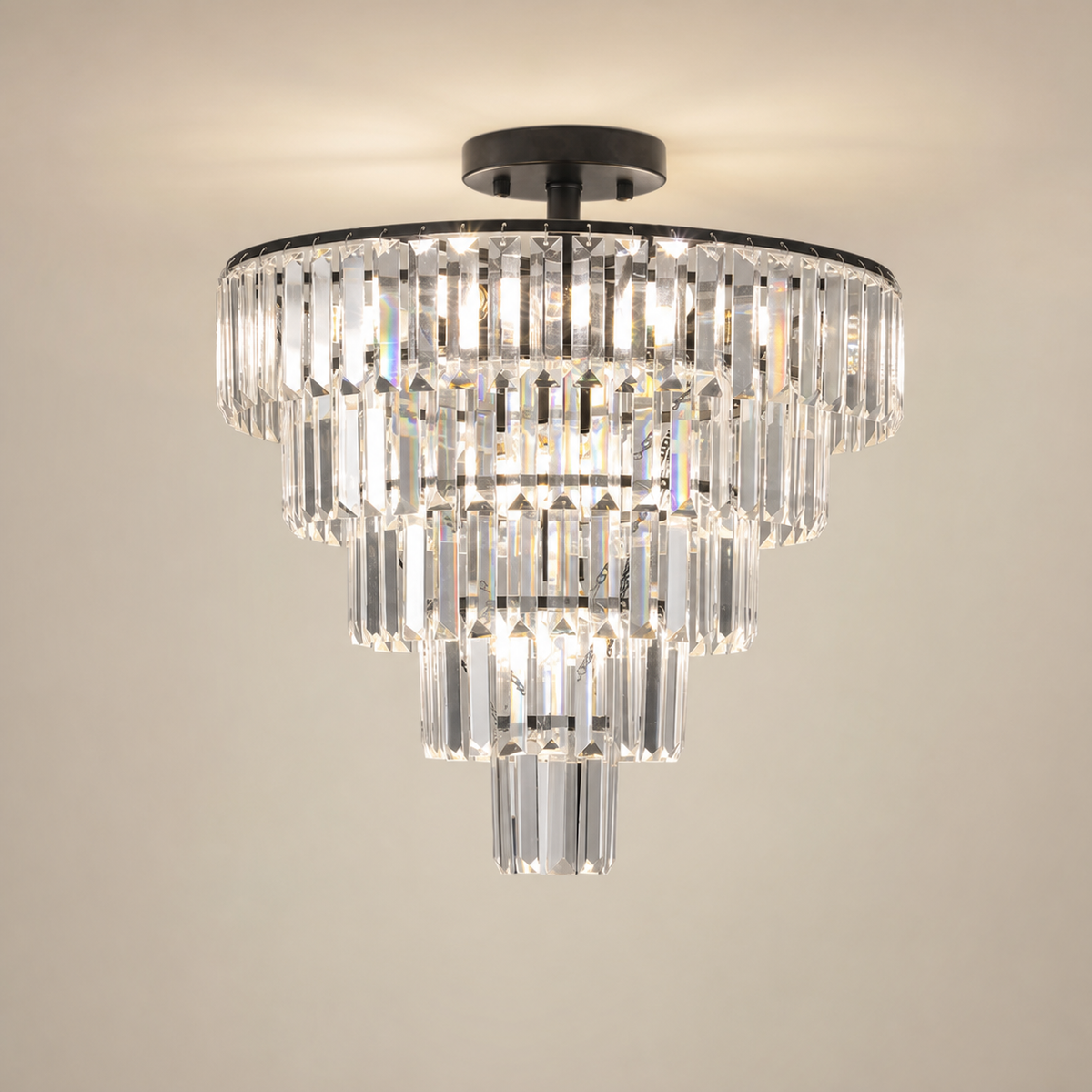 Resto Glow AI product image 2026-08-03 — clean background — Modern Black 10-Light Crystal Flush-Mount Chandelier for Restaurant Dining Rooms